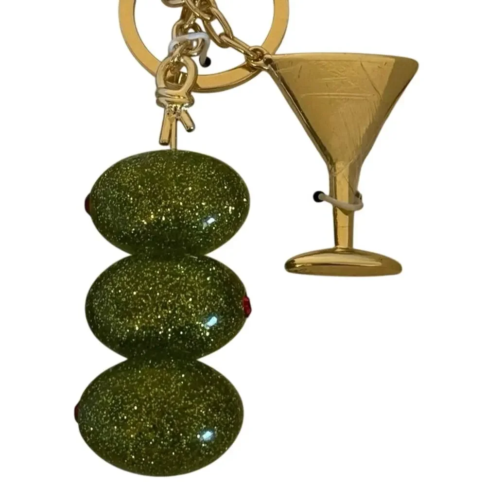 Piper K Martini Olive Bag Charm Keychain + Earrings Set Green Glitter - NWT